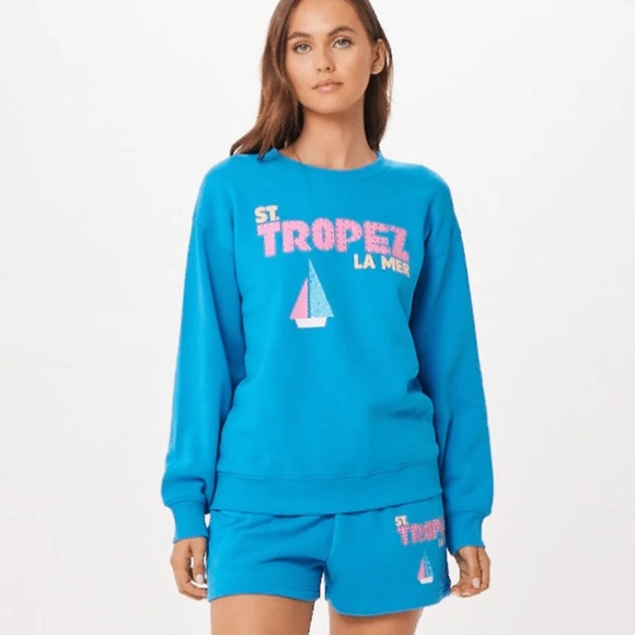 BRIGHT BLUE ST. TROPEZ JET SETTER SURF WASH CREWNECK - Picture 1 of 11